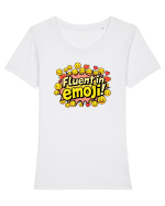 FLUENT IN EMOJI Tricou mânecă scurtă guler larg fitted Damă Expresser