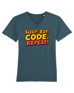 EAT SLEEP CODE REPEAT Tricou mânecă scurtă guler V Bărbat Presenter