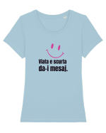 Viata e scurta. Da-i mesaj  Tricou mânecă scurtă guler larg fitted Damă Expresser