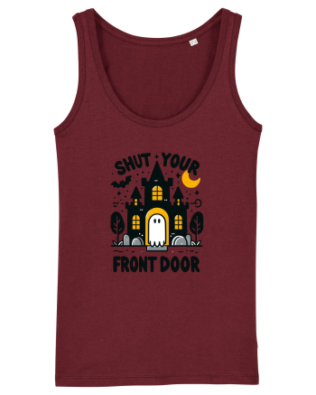 Shut your front door - cute yellow  ghost Burgundy