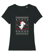 Funny Christmas T-rex Tricou mânecă scurtă guler larg fitted Damă Expresser