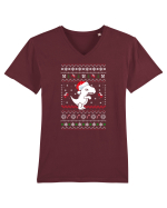 Funny Christmas T-rex Tricou mânecă scurtă guler V Bărbat Presenter