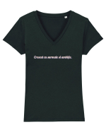 Crescut cu sarmale si ambiție  Tricou mânecă scurtă guler V Damă Evoker