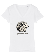 ARICI 5 - KEEP CALM AND HUG A HEDGEHOG Tricou mânecă scurtă guler V Damă Evoker