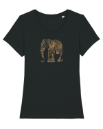 ELEFANT 1 - STIL TATUAJ HENNA  Tricou mânecă scurtă guler larg fitted Damă Expresser