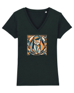 PISICA Arta Geometrica - Cubism 2 Tricou mânecă scurtă guler V Damă Evoker