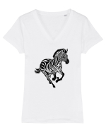 ZEBRA alergand  - monocrom - alb / negru Tricou mânecă scurtă guler V Damă Evoker