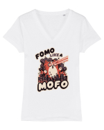 Fomo like a Mofo - Fluffy laser cat Tricou mânecă scurtă guler V Damă Evoker