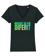 Nascut sa fiu diferit  Tricou mânecă scurtă guler V Damă Evoker