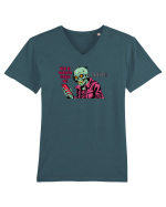 WHAT VEGETARIAN ZOMBIES EAT? GRRAAAIIINSSS! Tricou mânecă scurtă guler V Bărbat Presenter