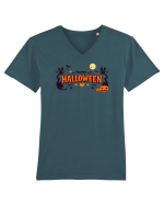HAPPY HALLOWEEN - inimioare, casute, dovleci, luna plina Tricou mânecă scurtă guler V Bărbat Presenter