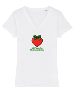 ALL I WANT FOR CHRISTMAS IS YOU - TOT CEEA CE IMI DORESC DE CRACIUN ESTI TU Tricou mânecă scurtă guler V Damă Evoker
