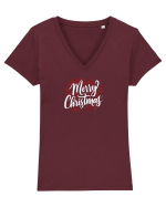 MERRY CHRISTMAS! - text elegant cu crengute de brad Tricou mânecă scurtă guler V Damă Evoker