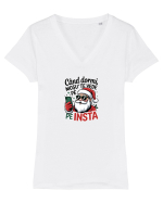 CAND DORMI, MOSUL TE VEDE PE INSTAGRAM Tricou mânecă scurtă guler V Damă Evoker