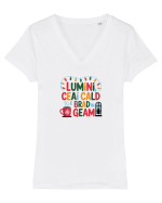 LUMINI, CEAI CALD SI BRAD LA GEAM - CRACIUN 2 Tricou mânecă scurtă guler V Damă Evoker