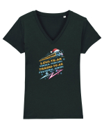 LOVI-TE-AR TRENUL ...FERICIRII, TRASNI-TE-AR FULGERUL IUBIRII! URARE FUNNY Tricou mânecă scurtă guler V Damă Evoker