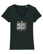 MERRY & BRIGHT  2 - CRACIUN Tricou mânecă scurtă guler V Damă Evoker