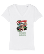 ROMANIAN CHRISTMAS - CRACIUNUL ROMANESC - URARE AMUZANTA - JEEP - MADONNA Tricou mânecă scurtă guler V Damă Evoker