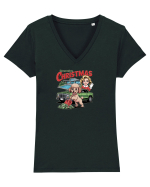 ROMANIAN CHRISTMAS  2- CRACIUNUL ROMANESC - URARE AMUZANTA - JEEP - MADONNA Tricou mânecă scurtă guler V Damă Evoker