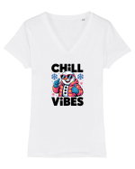 CHILL  VIBES - OM DE ZAPADA COOL  Tricou mânecă scurtă guler V Damă Evoker
