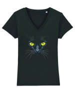 PISICA OCHI VERZI Tricou mânecă scurtă guler V Damă Evoker