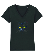PISICA OCHI VERZI 2 Tricou mânecă scurtă guler V Damă Evoker