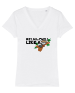 Relax&,chill like a panda Tricou mânecă scurtă guler V Damă Evoker