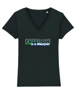 Freedom is a lifestyle  Tricou mânecă scurtă guler V Damă Evoker
