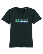 Freedom is a lifestyle  Tricou mânecă scurtă guler V Bărbat Presenter