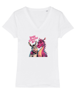LOVE CONQUERS ALL - IUBIREA INVINGE TOTUL - magar & dragonita Tricou mânecă scurtă guler V Damă Evoker