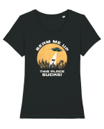 Beam Me Up. This Place Sucks Tricou mânecă scurtă guler larg fitted Damă Expresser