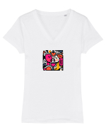 IUBIRE - INIMA - CUPLU  - GEOMETRIC - CUBIST Tricou mânecă scurtă guler V Damă Evoker