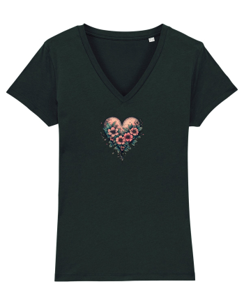 DRAGOBETE - VALENTINE`S DAY - INIMA - FLORI stil tatuaj Black