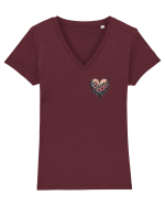 DRAGOBETE - VALENTINE`S DAY - INIMA - FLORI stil tatuaj - lateral Tricou mânecă scurtă guler V Damă Evoker