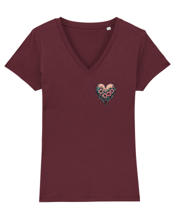 DRAGOBETE - VALENTINE`S DAY - INIMA - FLORI stil tatuaj - lateral Burgundy