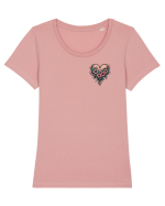 DRAGOBETE - VALENTINE`S DAY - INIMA - FLORI stil tatuaj - lateral Tricou mânecă scurtă guler larg fitted Damă Expresser