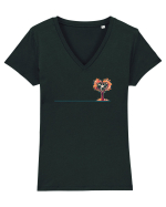 DRAGOBETE  - INIMA - COPAC - FLORI - TRADITIONAL - ROMANESC - lateral Tricou mânecă scurtă guler V Damă Evoker