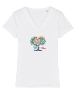 DRAGOBETE  -- VIBES -  INIMA - COPAC - FLORI - TRADITIONAL - ROMANESC  Tricou mânecă scurtă guler V Damă Evoker