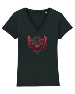 FLORI - INIMA  -  TRANDAFIRI  - ARIPI -  IUBIRE - GOTH - PUNK - ALTERNATIV Tricou mânecă scurtă guler V Damă Evoker