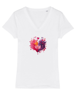  INIMA  -  IUBIRE - DRAGONI - YIN YANG - ACUARELA Tricou mânecă scurtă guler V Damă Evoker