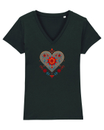  INIMA  -  IUBIRE - MANDALA - FLOARE -  TRADITIONAL - ETNIC Tricou mânecă scurtă guler V Damă Evoker