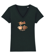 LOVE  IN PROGRESS - CESTI CAFEA - CEAI - CUPLU - INIMA Tricou mânecă scurtă guler V Damă Evoker