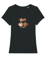 LOVE  IN PROGRESS - CESTI CAFEA - CEAI - CUPLU - INIMA Tricou mânecă scurtă guler larg fitted Damă Expresser