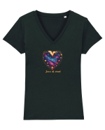 LOVE IS ALL AROUND - INIMA - MUNTI - BRAZI - NATURA - GALAXIE - STELE Tricou mânecă scurtă guler V Damă Evoker