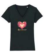 LOVE IS ALL AROUND - INIMA -- GALAXIE - STELE Tricou mânecă scurtă guler V Damă Evoker