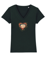 LOVE IS ALL AROUND - INIMA --CUPLU -  GALAXIE - STELE  Tricou mânecă scurtă guler V Damă Evoker