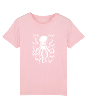 Caracatiță cititoare cu cărți – ilustrație alb-negru amuzantă Cotton Pink