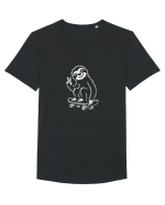 Leneș pe skateboard – ilustrație alb-negru cool Tricou mânecă scurtă guler larg Bărbat Skater