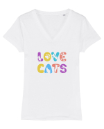 Love cats Tricou mânecă scurtă guler V Damă Evoker