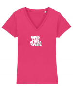 Iarna card si vara Spania (alb) Tricou mânecă scurtă guler V Damă Evoker